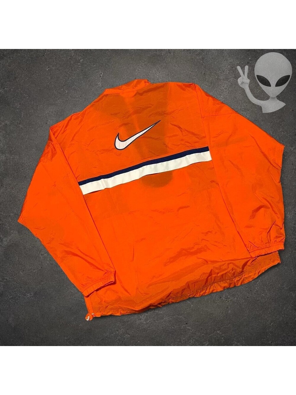 Vintage Nike Center Swoosh Anorak Windbreaker Jacket Mens US L Orange Navy - Picture 6 of 7